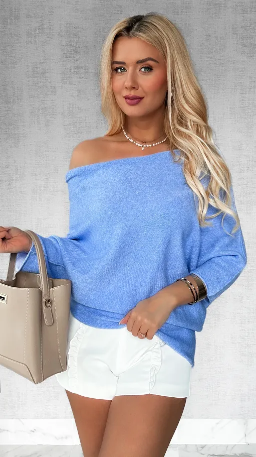 Lekki asymetryczny sweter ONE SIZE niebieski - P474A