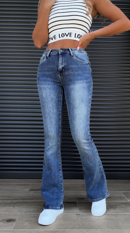 Denim jeans super elastyczne spodnie jeansowe FLARED dzwony - S267