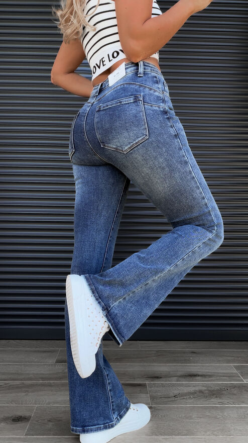 Denim jeans super elastyczne spodnie jeansowe FLARED dzwony - S267