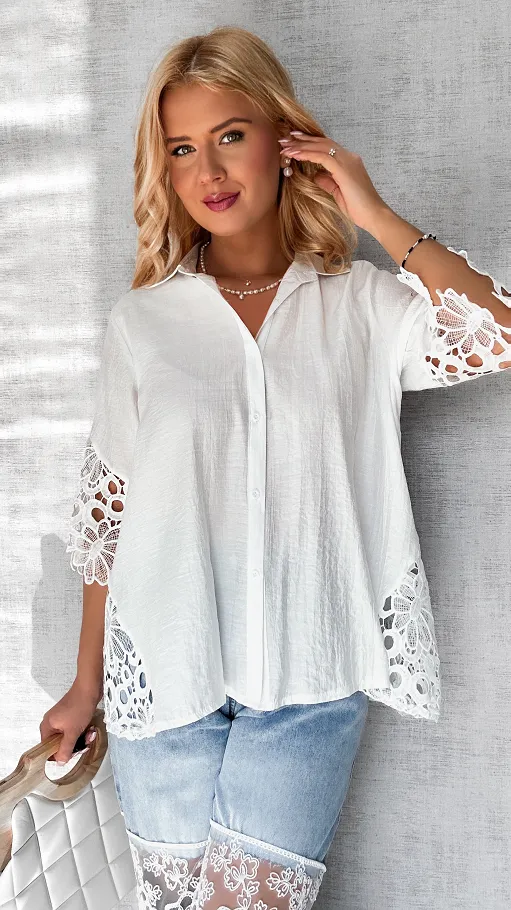 Świetna biała koszula z koronkami ONE SIZE - P496
