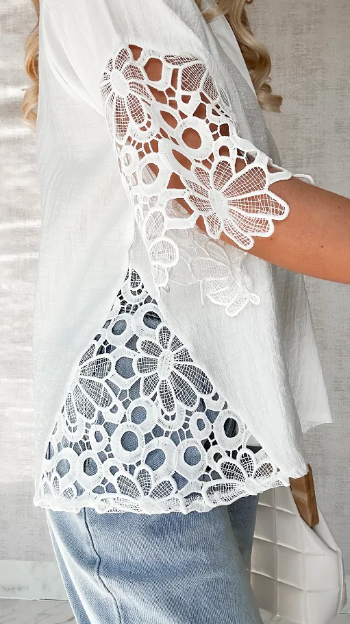 Świetna biała koszula z koronkami ONE SIZE - P496