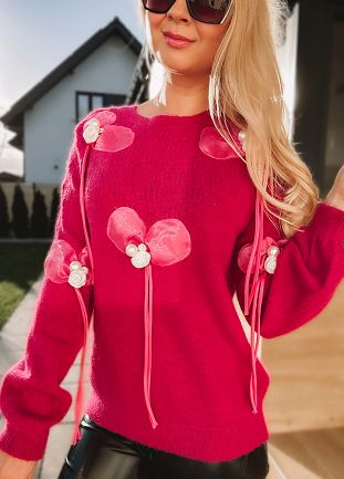 Premium sweterek zdobiony liliami FUKSJA - L282