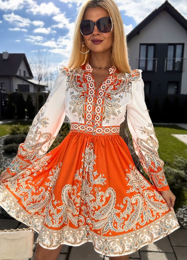 Elegancka sukienka na wiosnę PREMIUM pomarańcz - sklep 