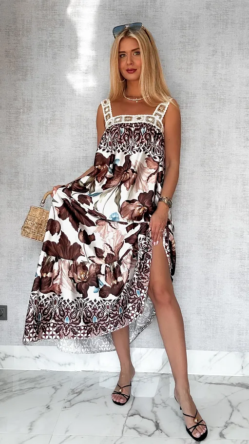 Maxi sukienka na szydełkowych ramiączkach ONE SIZE - P781