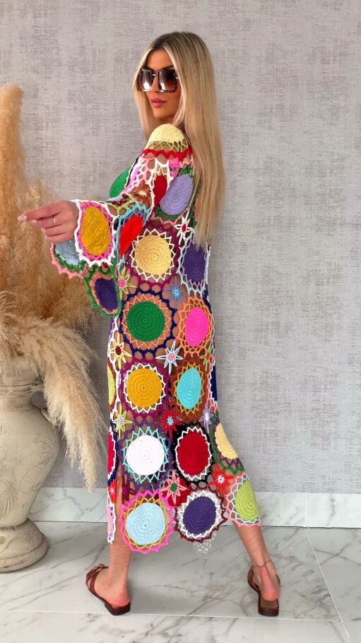 Premium MAXI sukienka w stylu szydełkowym multi kolor ONE SIZE - R706