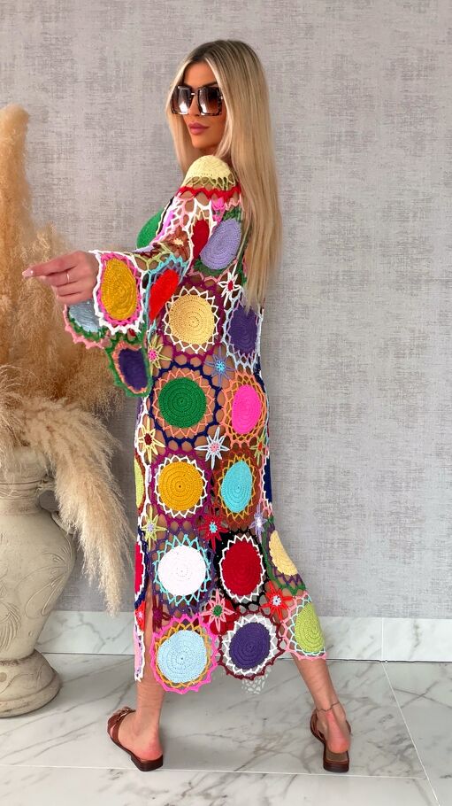 Premium MAXI sukienka w stylu szydełkowym multi kolor ONE SIZE - R706