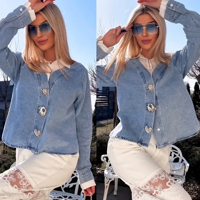 Oryginalna katana jeansowa z koszulową wstawką ONE SIZE blue jeans - R800