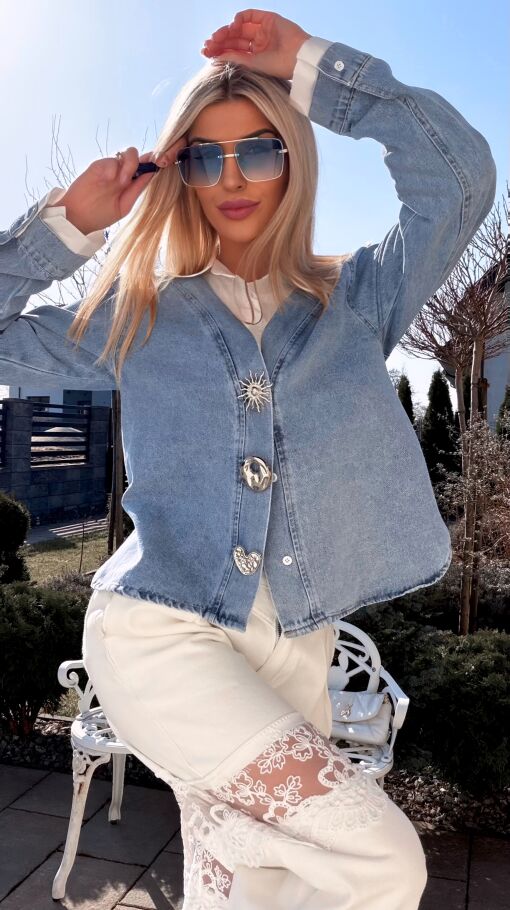 Oryginalna katana jeansowa z koszulową wstawką ONE SIZE blue jeans - R800