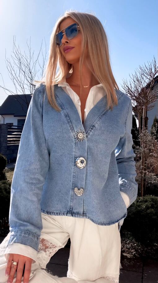 Oryginalna katana jeansowa z koszulową wstawką ONE SIZE blue jeans - R800