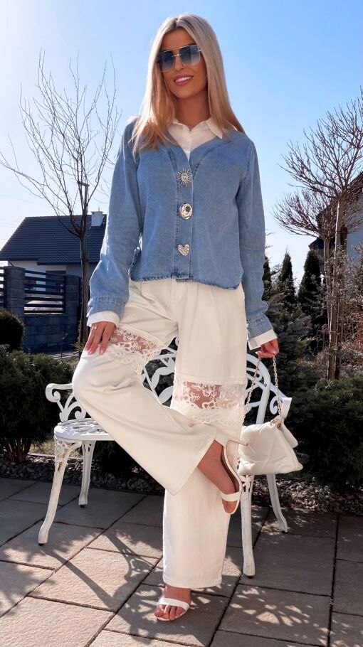 Oryginalna katana jeansowa z koszulową wstawką ONE SIZE blue jeans - R800