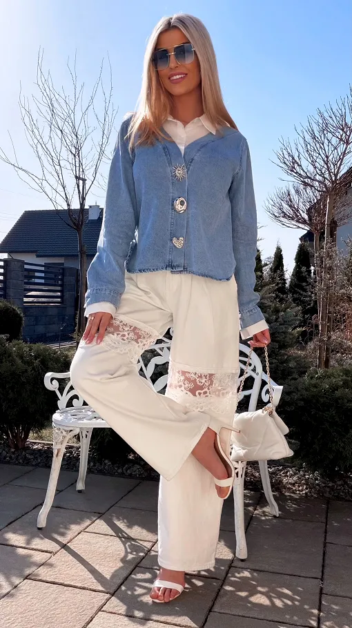 Oryginalna katana jeansowa z koszulową wstawką ONE SIZE blue jeans - R800