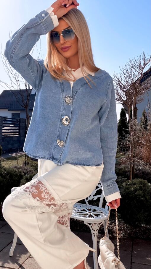 Oryginalna katana jeansowa z koszulową wstawką ONE SIZE blue jeans - R800