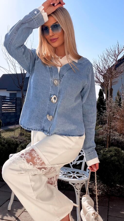 Oryginalna katana jeansowa z koszulową wstawką ONE SIZE blue jeans - R800