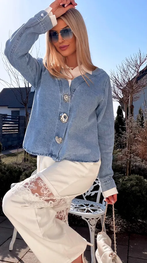 Oryginalna katana jeansowa z koszulową wstawką ONE SIZE blue jeans - R800