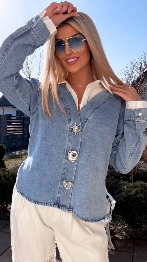 Oryginalna katana jeansowa z koszulową wstawką ONE SIZE blue jeans - R800