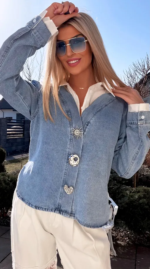 Oryginalna katana jeansowa z koszulową wstawką ONE SIZE blue jeans - R800