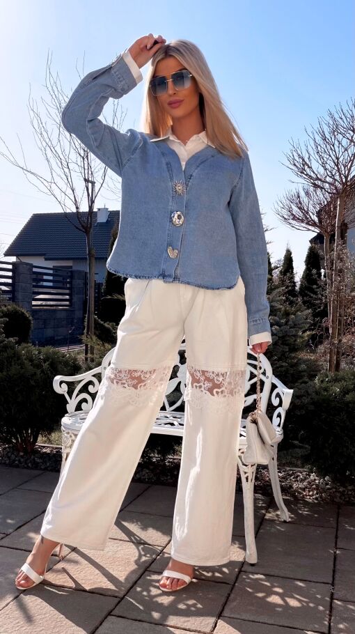 Oryginalna katana jeansowa z koszulową wstawką ONE SIZE blue jeans - R800