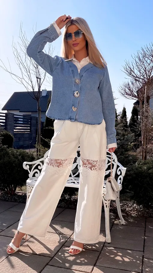 Oryginalna katana jeansowa z koszulową wstawką ONE SIZE blue jeans - R800