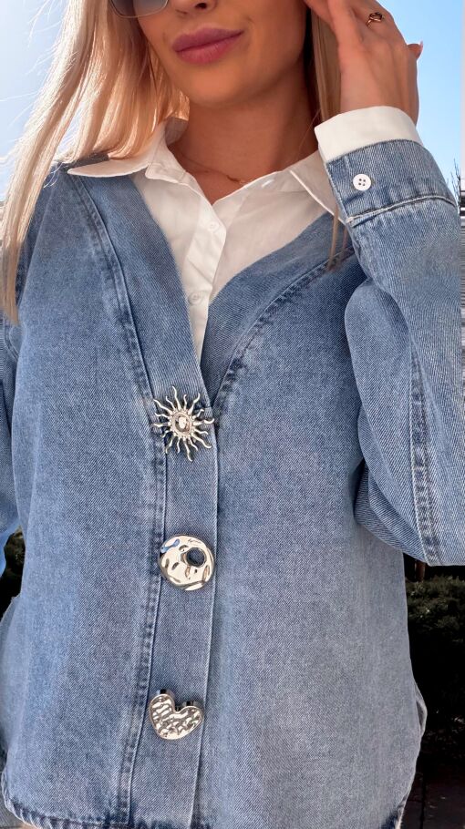 Oryginalna katana jeansowa z koszulową wstawką ONE SIZE blue jeans - R800