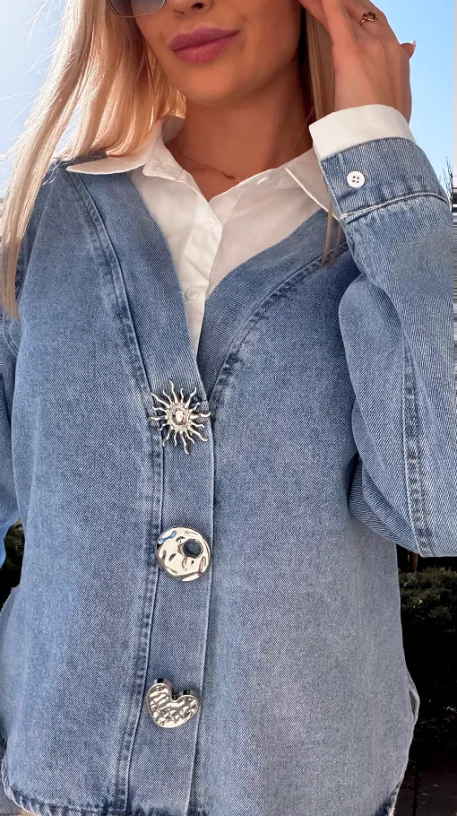 Oryginalna katana jeansowa z koszulową wstawką ONE SIZE blue jeans - R800