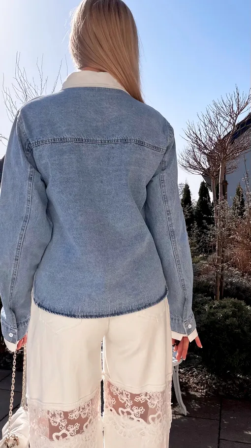 Oryginalna katana jeansowa z koszulową wstawką ONE SIZE blue jeans - R800