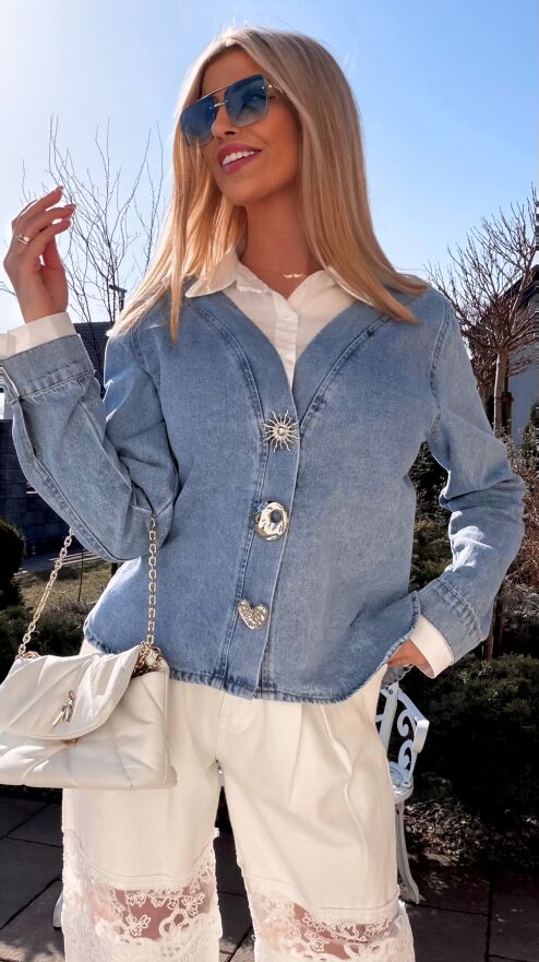 Oryginalna katana jeansowa z koszulową wstawką ONE SIZE blue jeans - R800