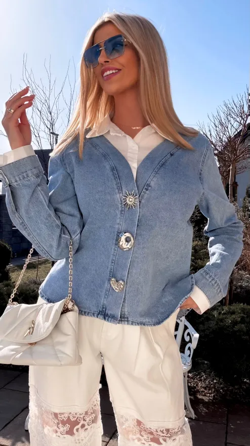 Oryginalna katana jeansowa z koszulową wstawką ONE SIZE blue jeans - R800