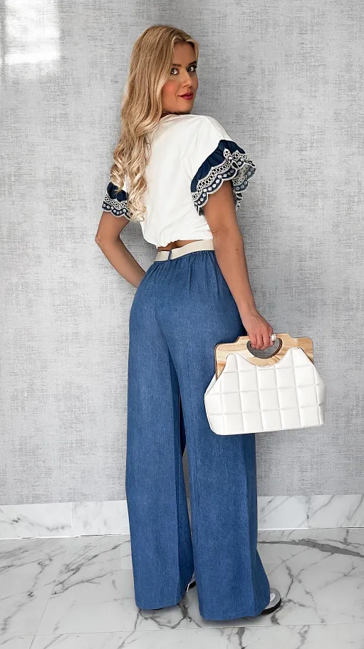 Wygodne miękkie spodnie jeansowe z paskiem ONE SIZE - P446