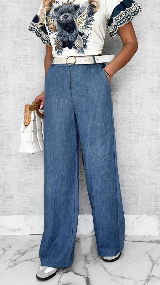 Wygodne miękkie spodnie jeansowe z paskiem ONE SIZE - P446