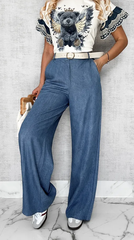 Wygodne miękkie spodnie jeansowe z paskiem ONE SIZE - P446