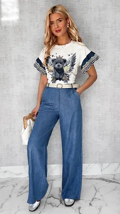 Wygodne miękkie spodnie jeansowe z paskiem ONE SIZE - P446