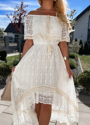 Biała asymetryczna sukienka hiszpanka w stylu boho - M173