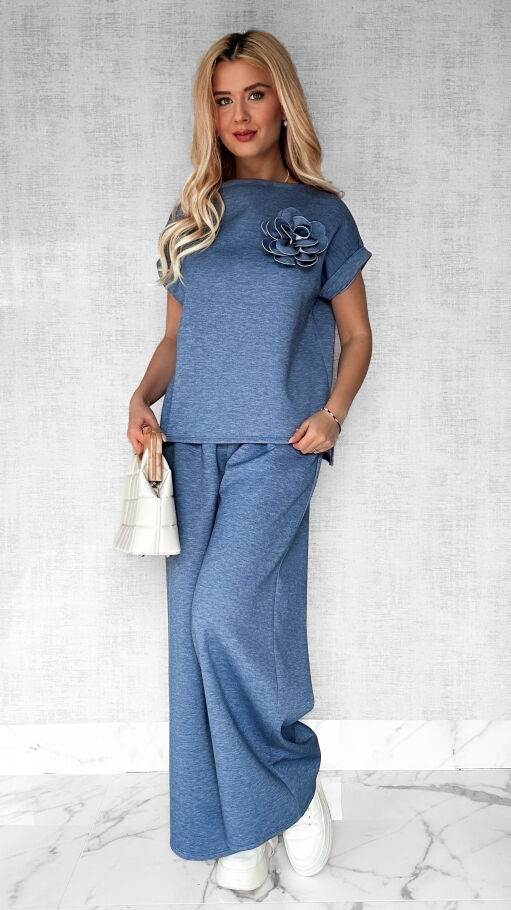 Wygodny komplet w kolorze JEANSOWYM bluza + spodnie ONE SIZE - P444