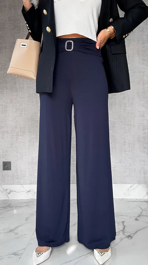 Granatowe spodnie do jesiennych stylizacji ONE SIZE - P963