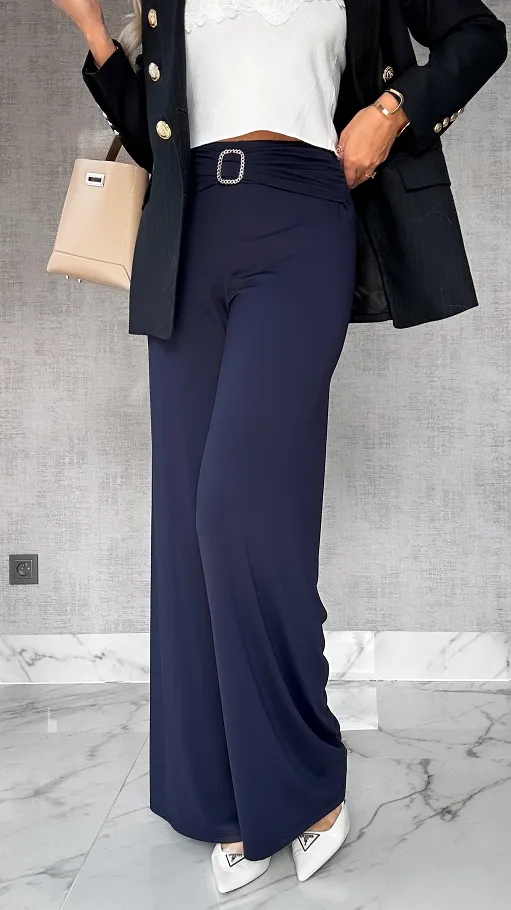 Granatowe spodnie do jesiennych stylizacji ONE SIZE - P963