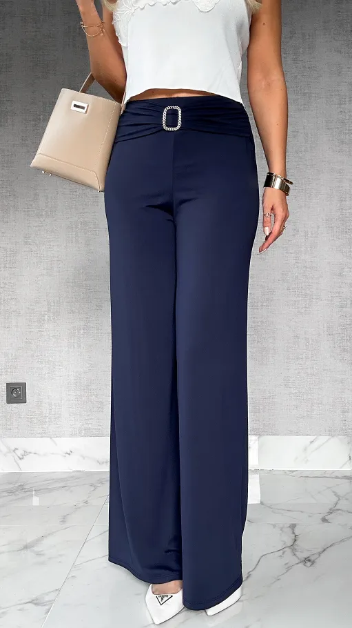 Granatowe spodnie do jesiennych stylizacji ONE SIZE - P963