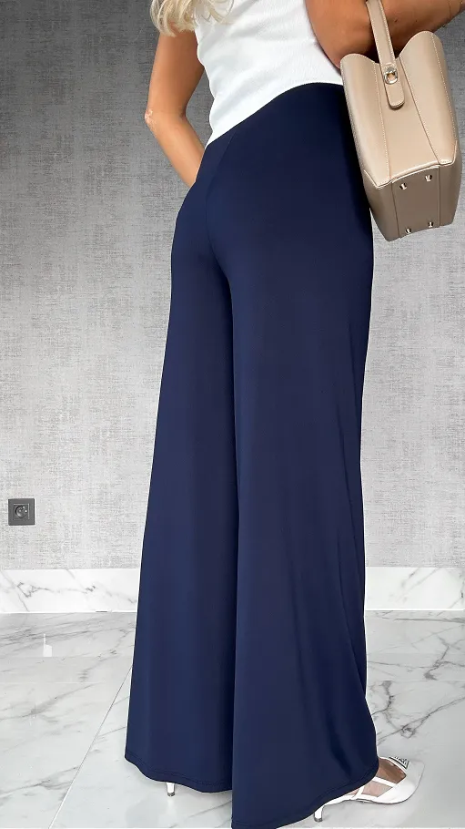 Granatowe spodnie do jesiennych stylizacji ONE SIZE - P963