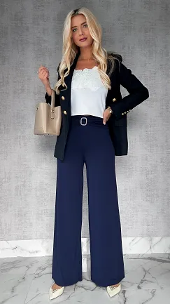 Granatowe spodnie do jesiennych stylizacji ONE SIZE - P963