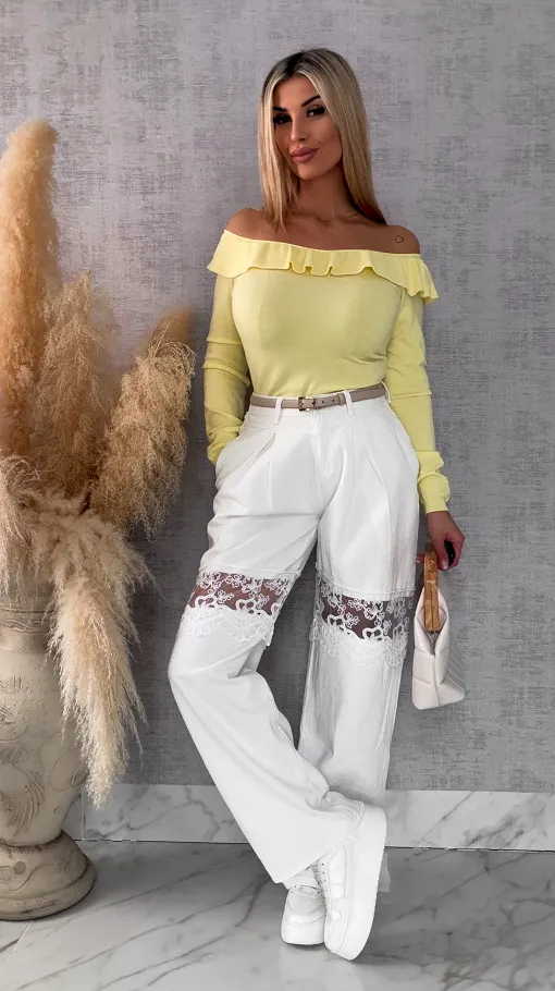 Mięciutki lekki sweter z wiskozy z falbanką ŻÓŁTY one size - R649A