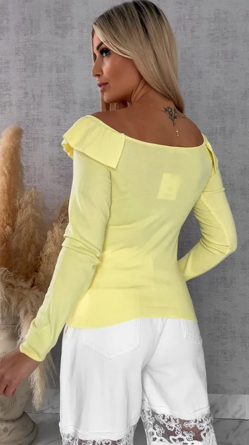 Mięciutki lekki sweter z wiskozy z falbanką ŻÓŁTY one size - R649A