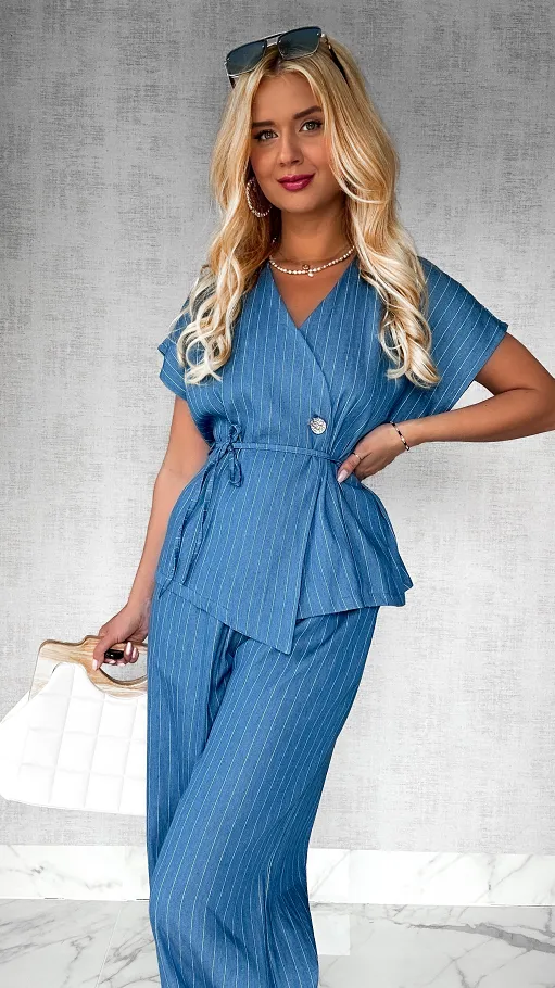 Miękki jeansowy komplet w paski ONE SIZE bawełniany JASNY - P728A