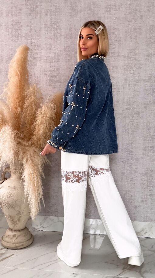 Wyjątkowa katana jeansowa cała w perełki ONE SIZE blue jeans - R606