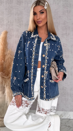 Wyjątkowa katana jeansowa cała w perełki ONE SIZE blue jeans - R606