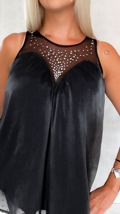 Elegancka czarna bluzka na ramiączkach w stylu bombki ONE SIZE - S176A