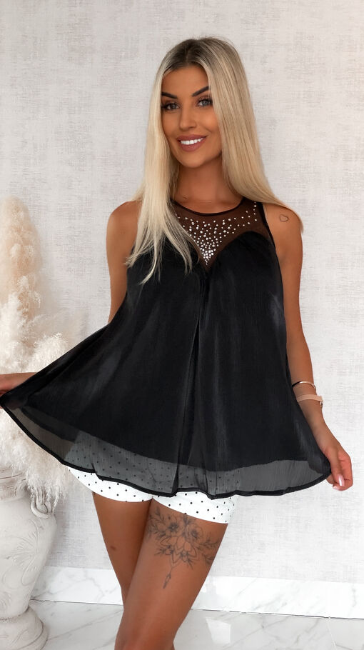 Elegancka czarna bluzka na ramiączkach w stylu bombki ONE SIZE - S176A