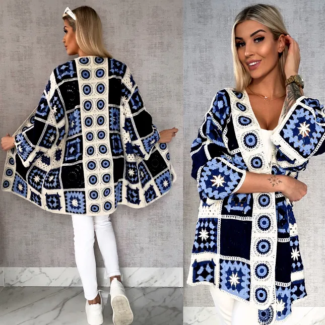 Wiosenna szydełkowa narzutka ONE SIZE blue - R645