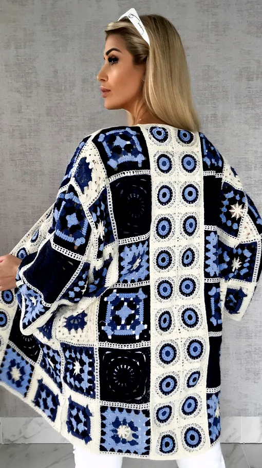 Wiosenna szydełkowa narzutka ONE SIZE blue - R645