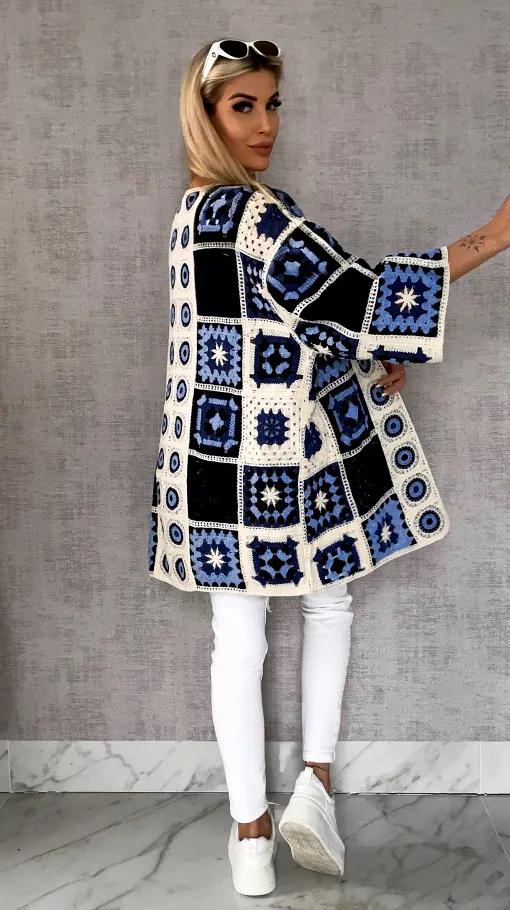 Wiosenna szydełkowa narzutka ONE SIZE blue - R645