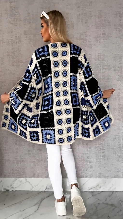 Wiosenna szydełkowa narzutka ONE SIZE blue - R645