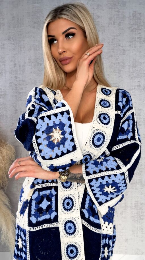 Wiosenna szydełkowa narzutka ONE SIZE blue - R645